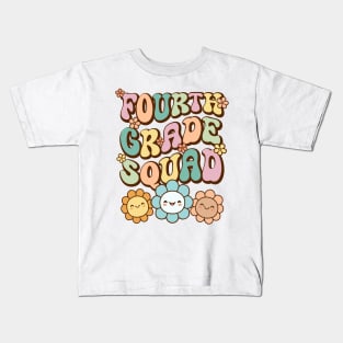 Groovy Fourth Grade Squad Back To School Cute  Flower Retro Vintage Kids T-Shirt